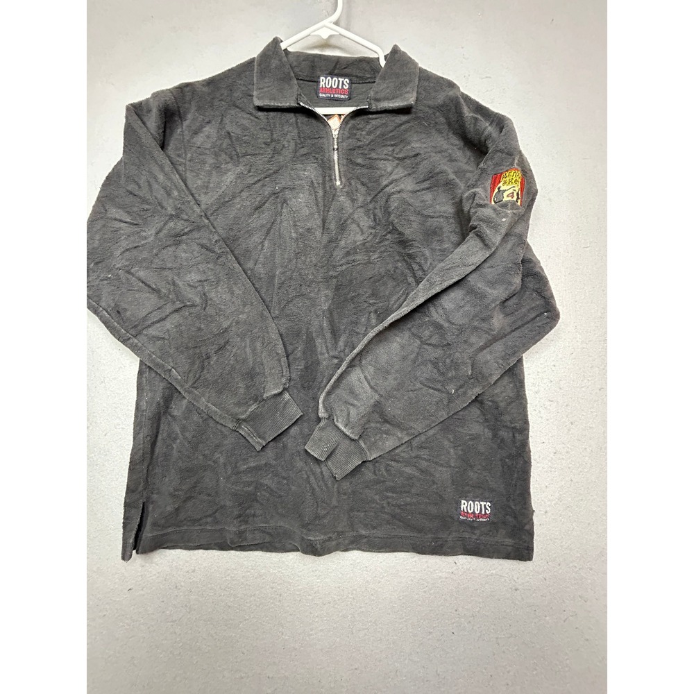 Roots Pullover Fleece Polyester Gray XL Mens Nickelodeon Ren Stimpy Quarter Zip